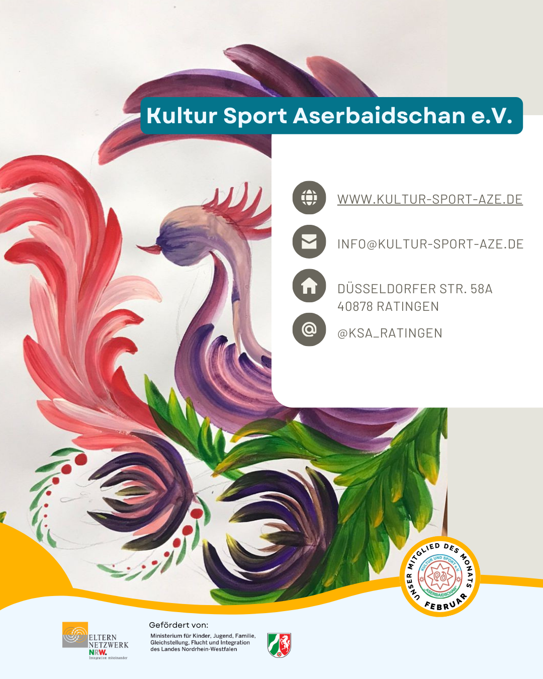 Kontaktdaten des Kultur und Sport Aserbaidschan e.V. (Textfolie)