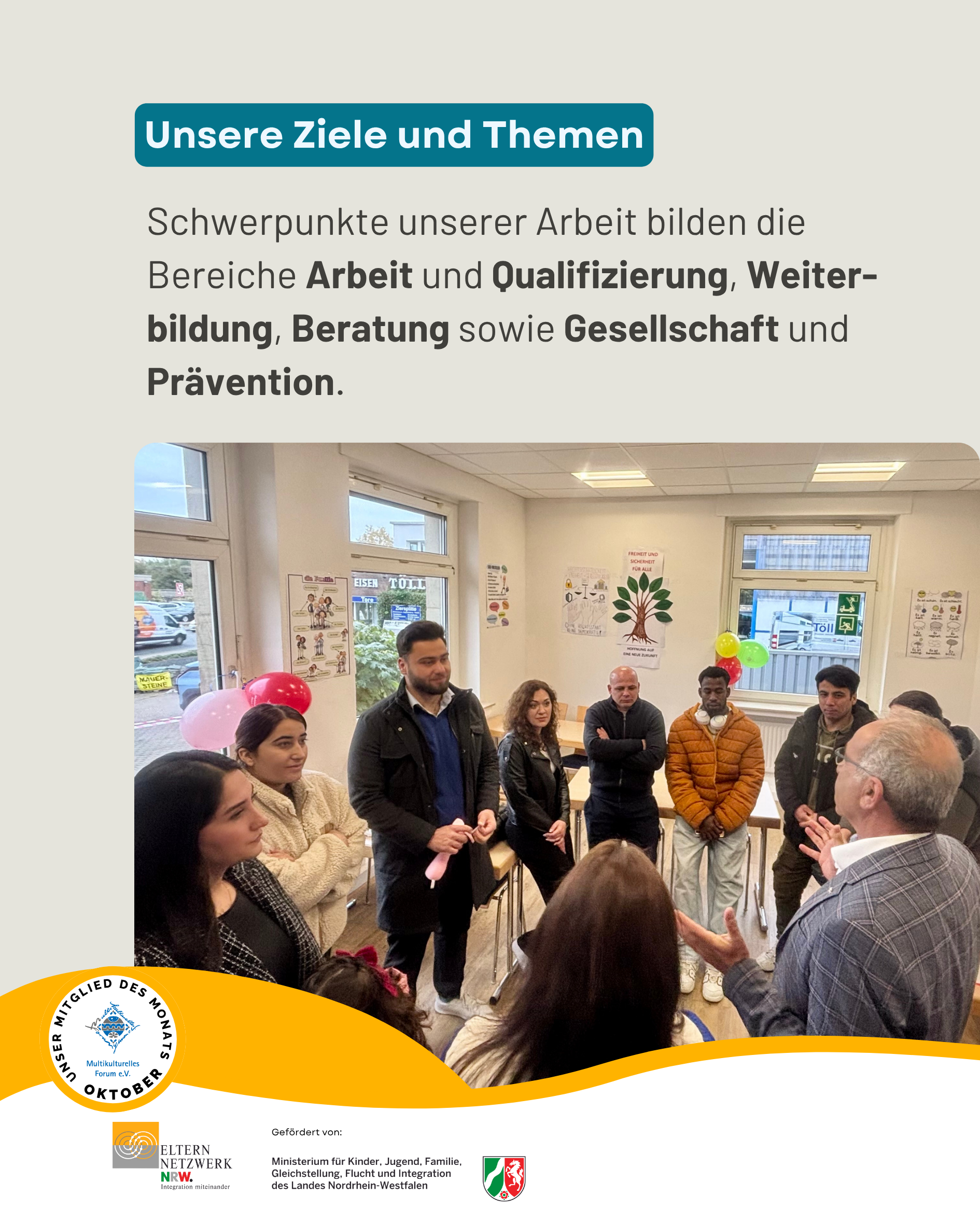 Schwerpunkte der Arbeit des Multikulturellem Forums sind Arbeit und Qualifizierung, Weiterbildung, Beratung, Prävention...