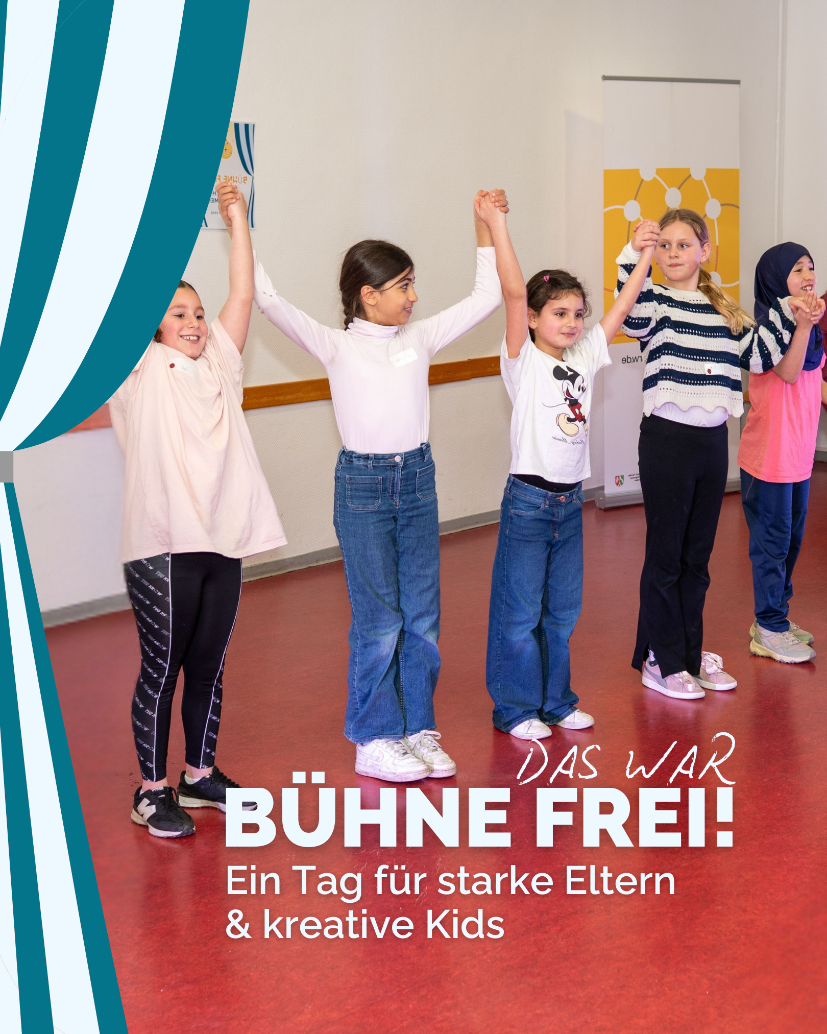 Kinder verbeugen sich nach einer Tanzvorstellung. Linkbild führt zu Instagram-Beitrag.