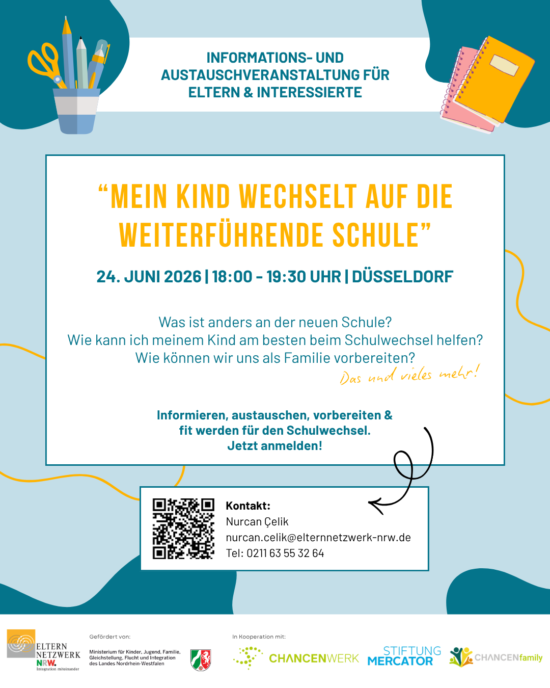 Info- und Austauschveranstaltung: Mein Kind wechselt auf die weiterführende Schule. 24.06.26, 18-19.30 Uhr, Düsseldorf