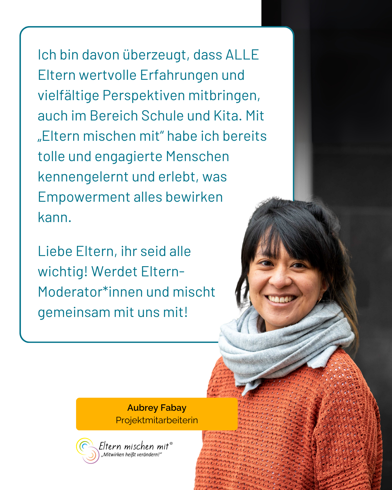 Aubrey Fabay, Mitarbeiterin im Elternnetzwerk NRW, spricht über ihre Arbeit im neuen Projekt