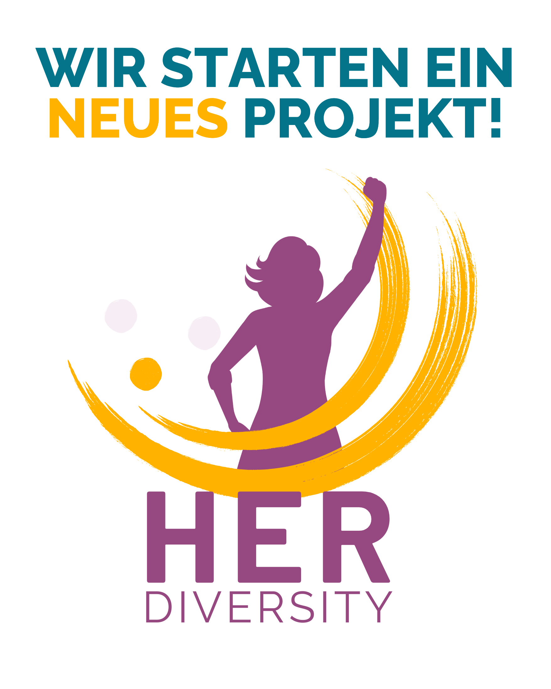 Logo des Projekts Her Diversity. Überschrift: Wir starten ein neues Projekt! Link führt zum Instagram-Beitrag