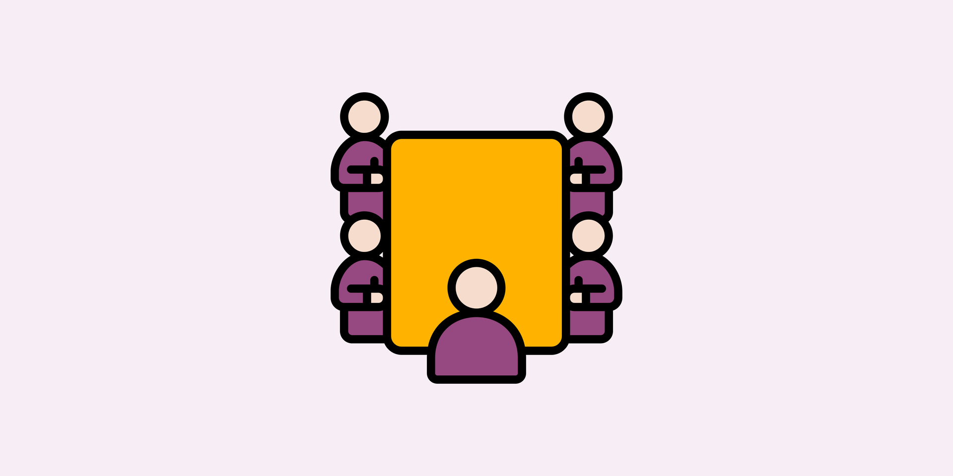 Illustration einer Besprechung: Fünf Personen sitzen um einen Tisch und tauschen sich aus.