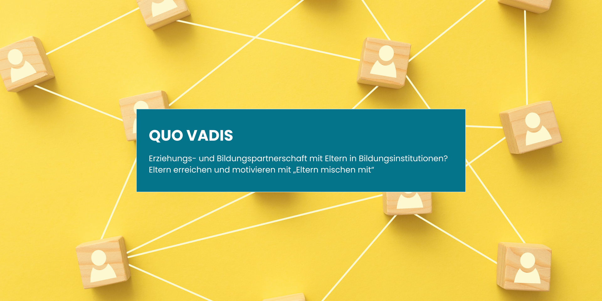 Netzwerkvisualisierung mit verbundenen Personen-Symbolen und dem Titel zur Veranstaltung.