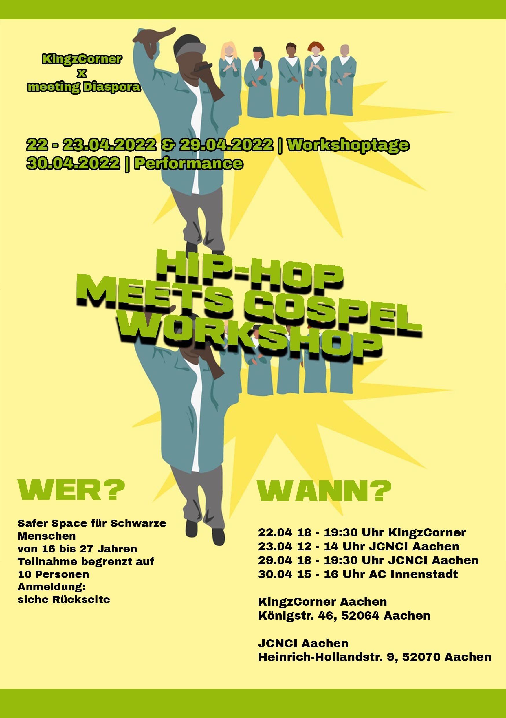Einladung von KingzCorner x meeting Diaspora zum Hip-Hop meets Gospel Workshop 2022