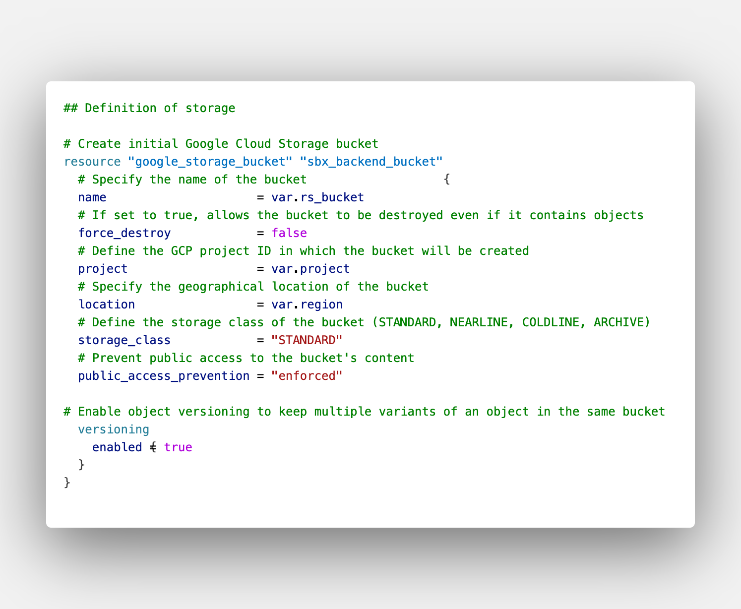 Terraform GCP bucket definition