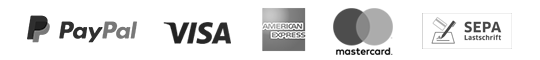 Bezahlen mit PayPal, Visa, Mastercard, Sepa