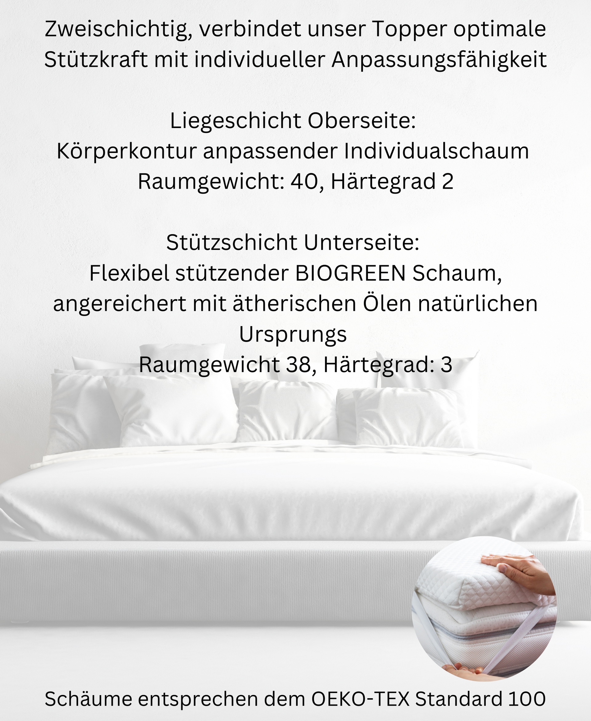 Matratzentopper zum Wenden. Für ein weiches-und-mittleres Schlafgefühl