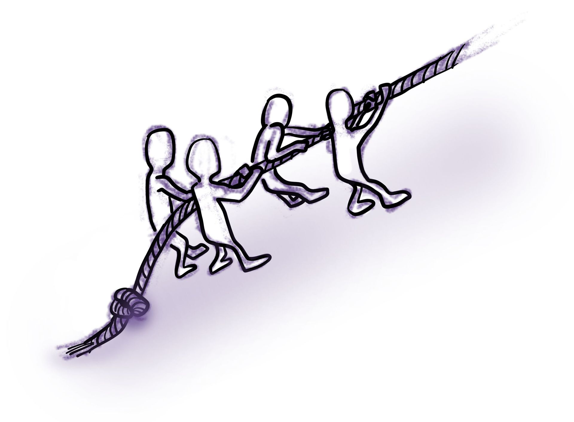 Illustration von vier Personen die gemeinsam an einem Tau ziehen