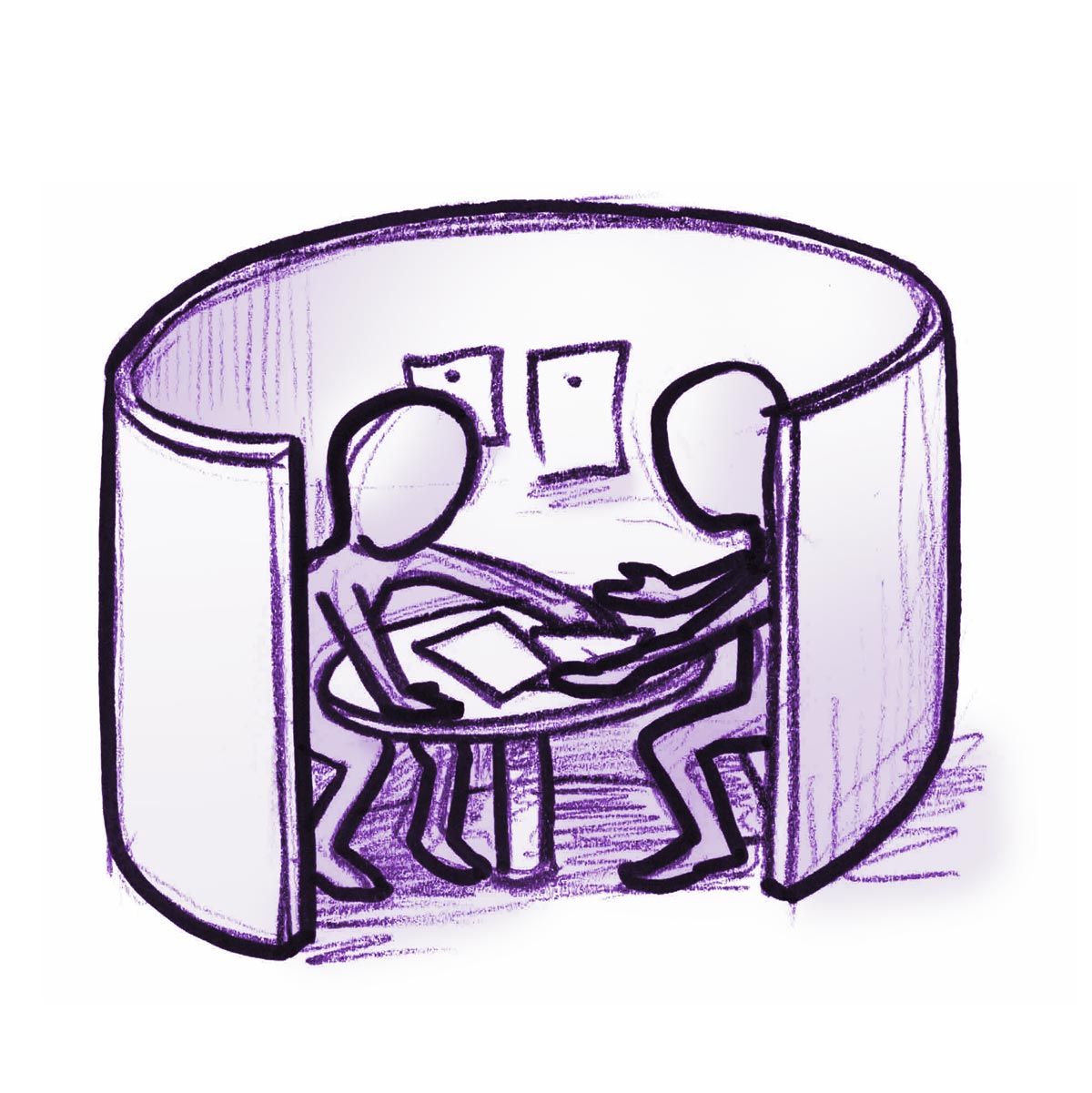 Illustration von zwei Personen in einem vertraulichen Gespräch