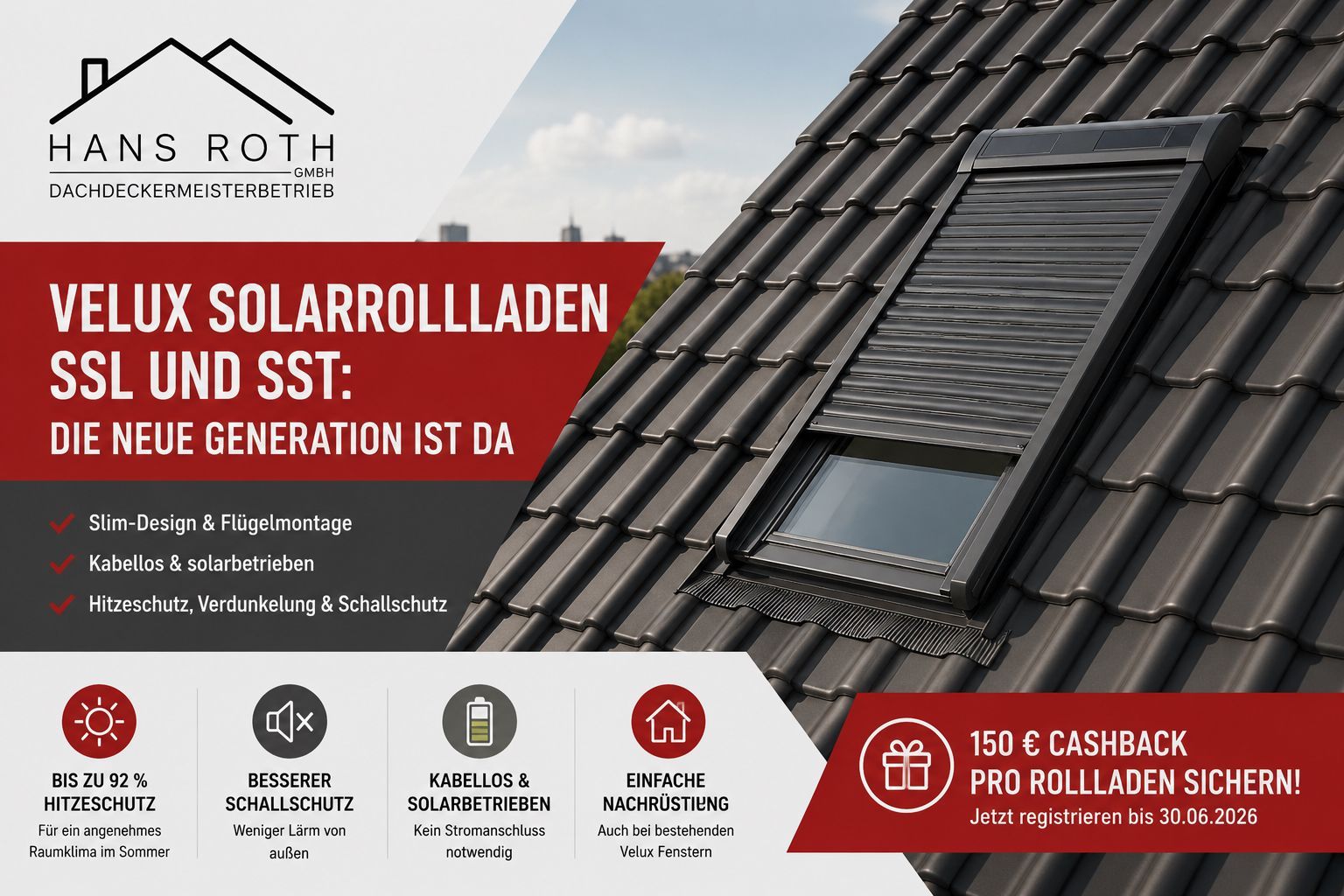 Velux 150 Euro Cashback auf SSL Solarrollladen – Dachdecker Dortmund