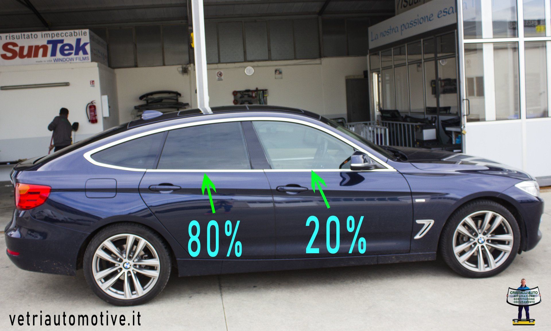 Oscuramento vetri auto pellicole oscuranti tonalità scuro, 35, HP35, FPER35, ASWF, AMERICAN STANDARD WINDOW FILMS, SUNTEK, LLUMAR, 3M, GLOBAL, WINDOW TINT, BMW GT.