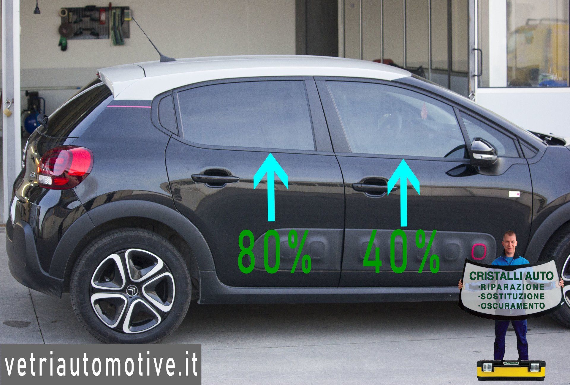 Oscuramento vetri auto pellicole oscuranti tonalità scuro, 35, HP35, FPER35, ASWF, AMERICAN STANDARD WINDOW FILMS, SUNTEK, LLUMAR, 3M, GLOBAL, WINDOW TINT, CITROEN C4.
