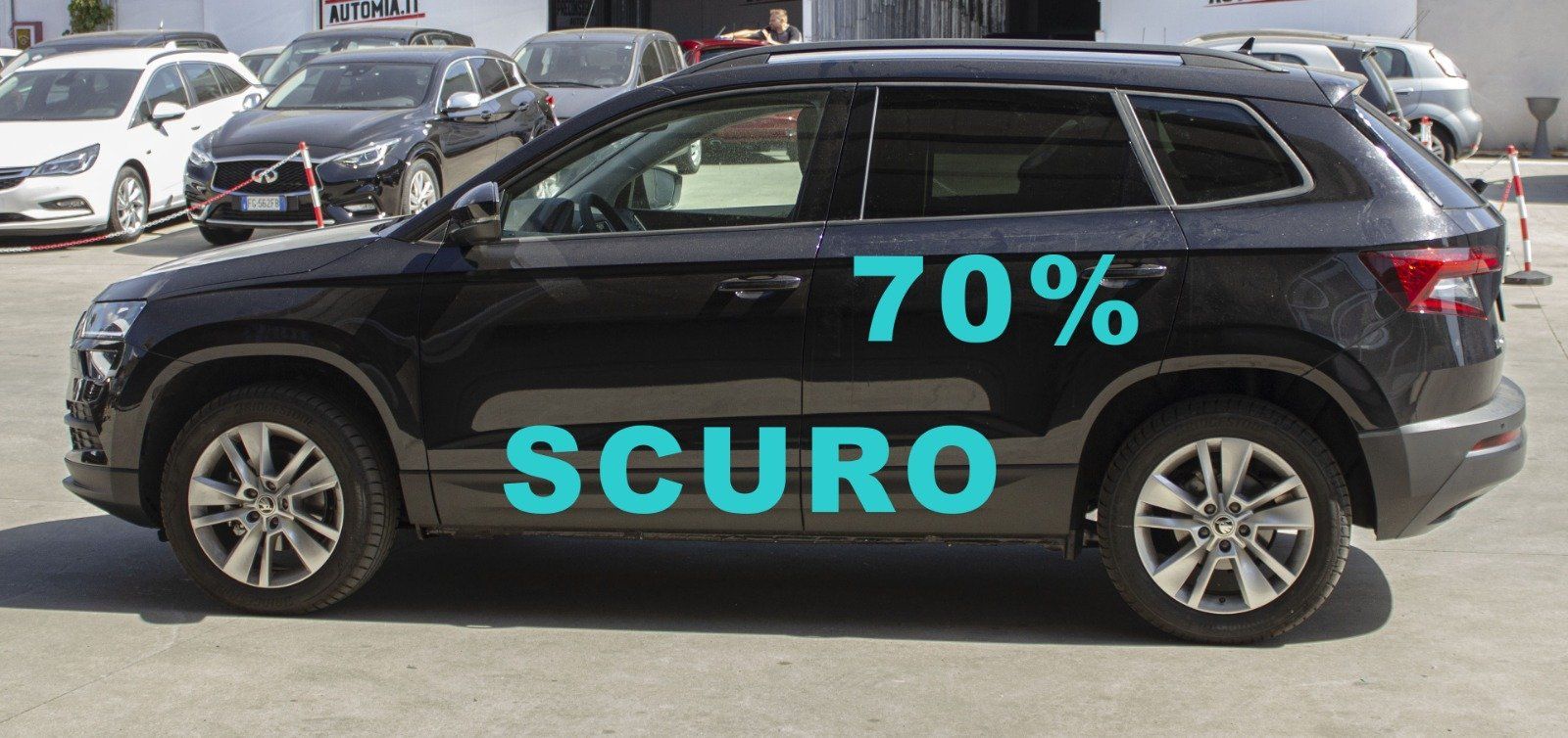 Gradazione  tonalità oscuramento vetri auto con pellicole oscuranti al 70% Skoda Qodiak Kodiaq