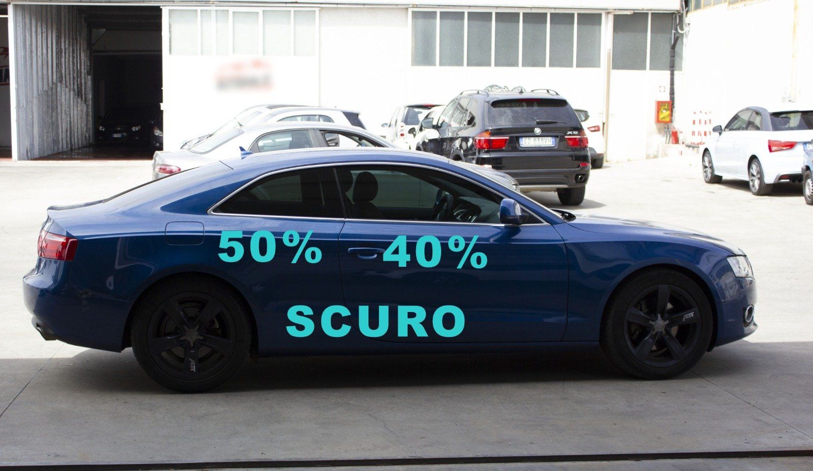 Gradazione  tonalità oscuramento vetri auto con pellicole oscuranti al 50% Audi A5 2 porte coupe del 2018