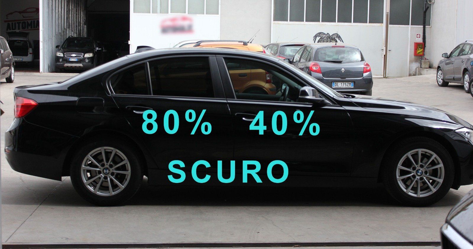 Gradazione  tonalità oscuramento vetri auto con pellicole oscuranti al 80% scuro BMW Serie 3 Berlina del 2020