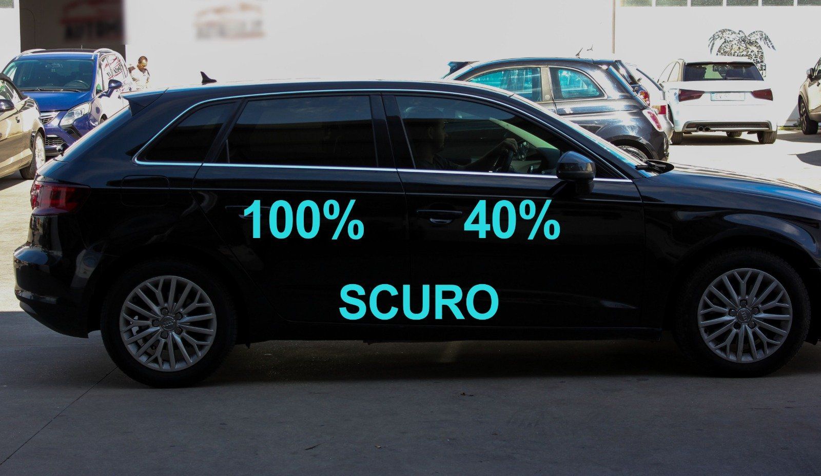 Gradazione  tonalità oscuramento vetri auto con pellicole oscuranti al 100% scuro  Audi A3 Sportback