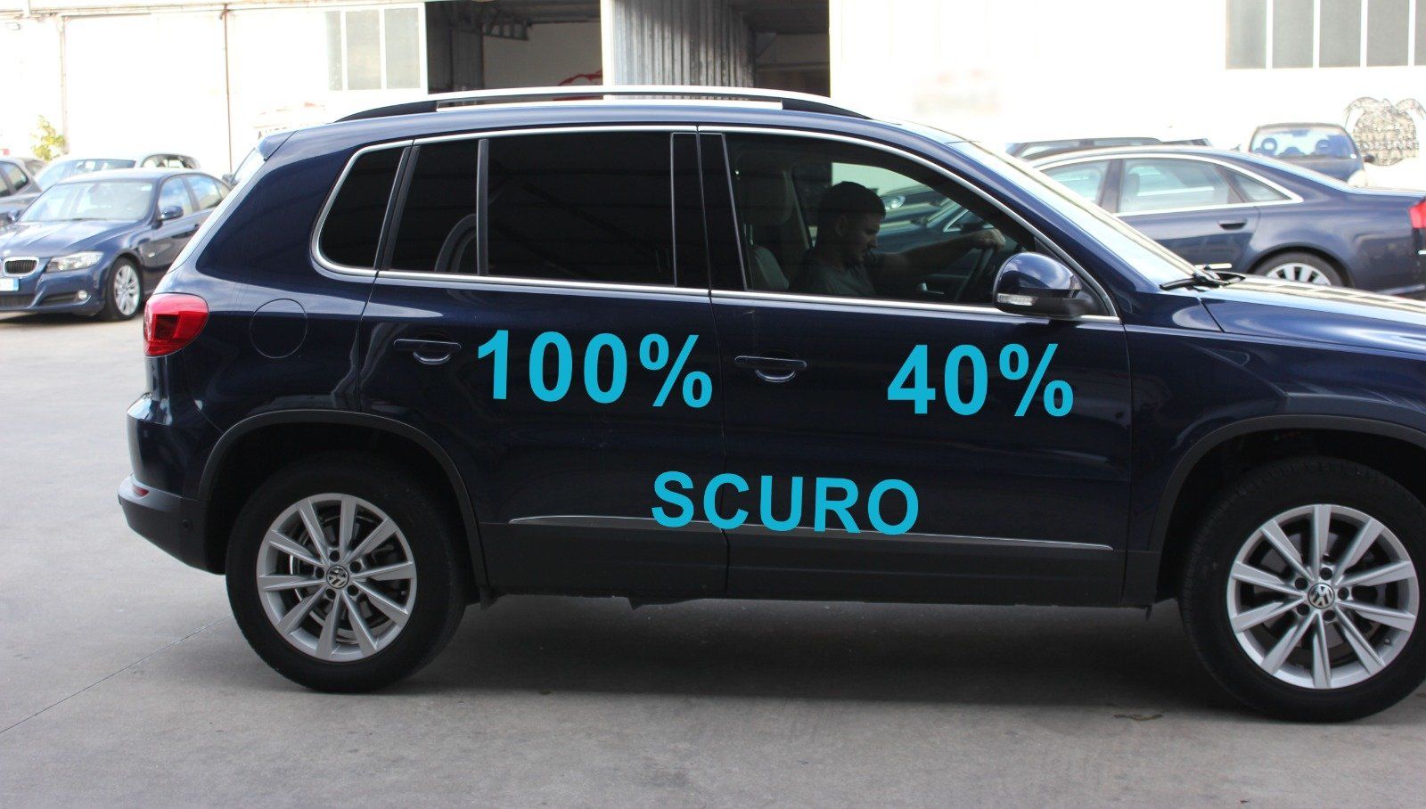VW Tiguan oscuramento vetri auto con tonalità gradazione 100% e 40%
