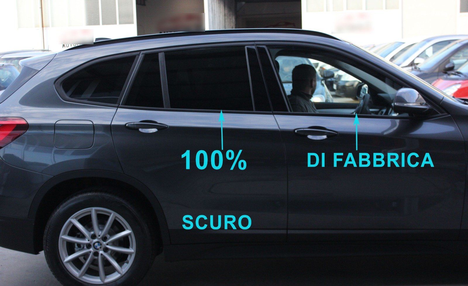 BMW X3 oscuramento vetri parte posteriore 100% di scuro, vetri anteriori originali di fabbrica