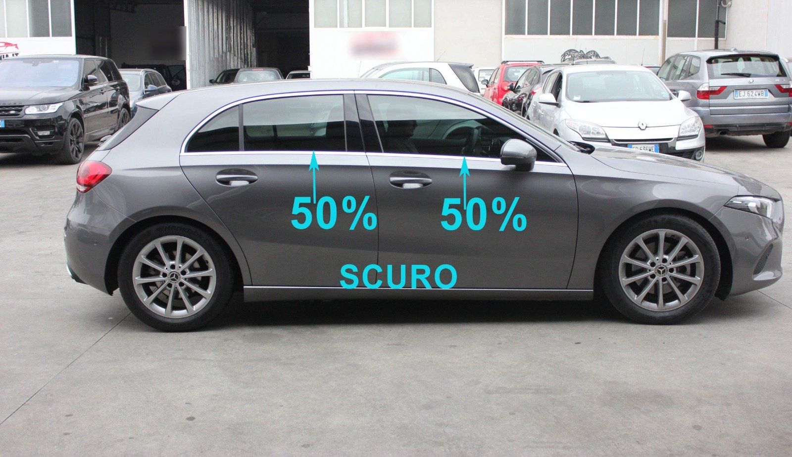 Mercedes Classe A Oscuramento vetri auto con gradazione di scuro in tonalità al 50%