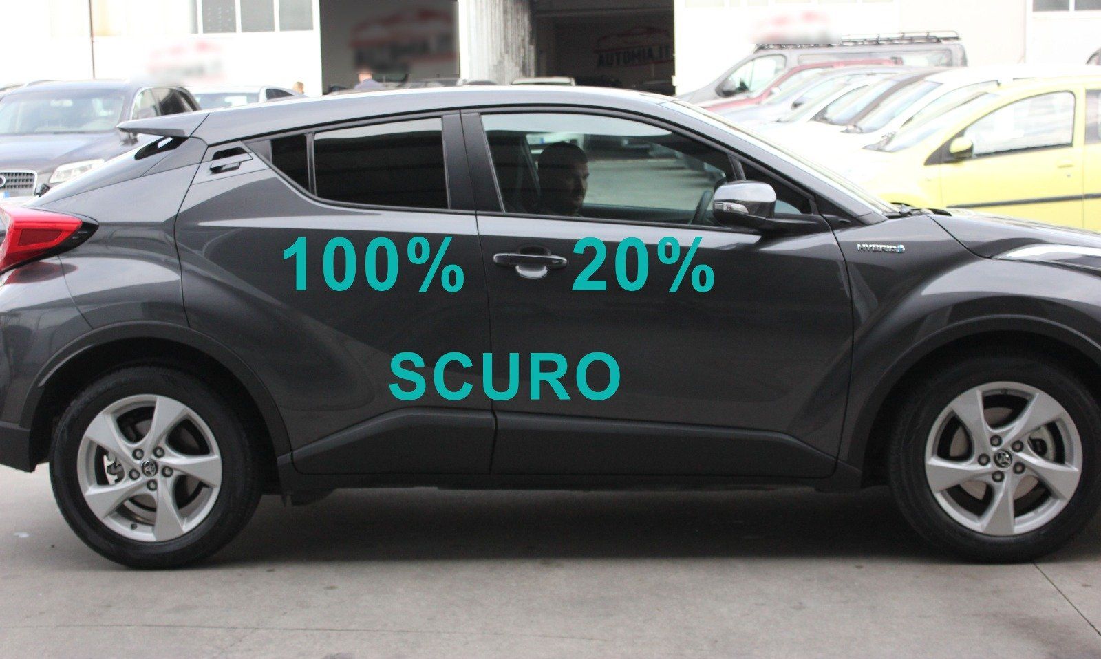 Toyota C-HR oscuramento vetri parte posteriore 100% di scuro, vetri anteriori 20% di scuro