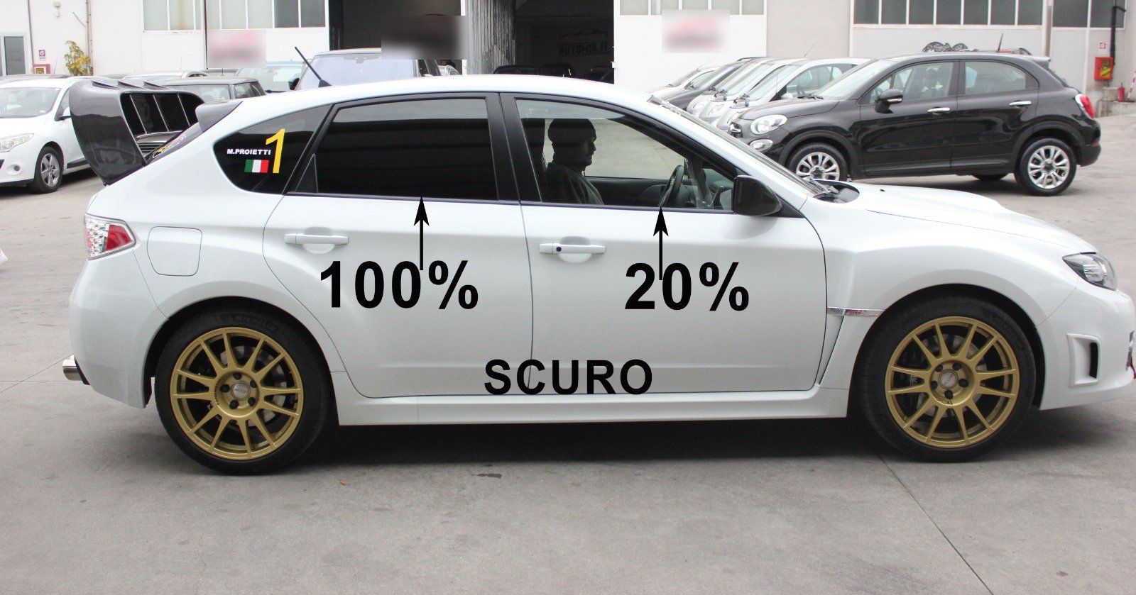 Subaru Impresa oscuramento vetri parte posteriore 100% di scuro, vetri anteriori 20% di scuro