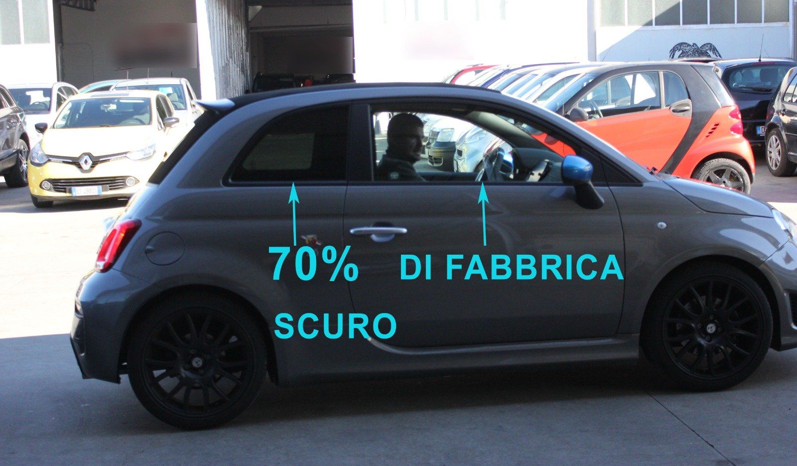 Fiat 500 Cabrio vetri oscurati con gradazione di scuro parte posteriore 70%