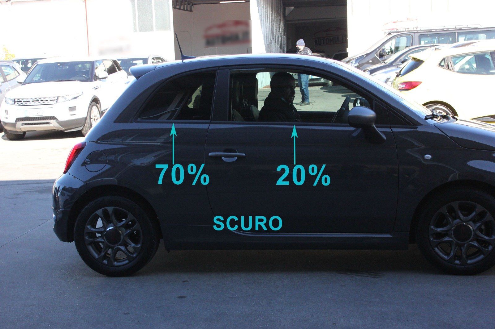 Fiat 500 Vetri oscurati con gradazione di scuro parte posteriore 70%