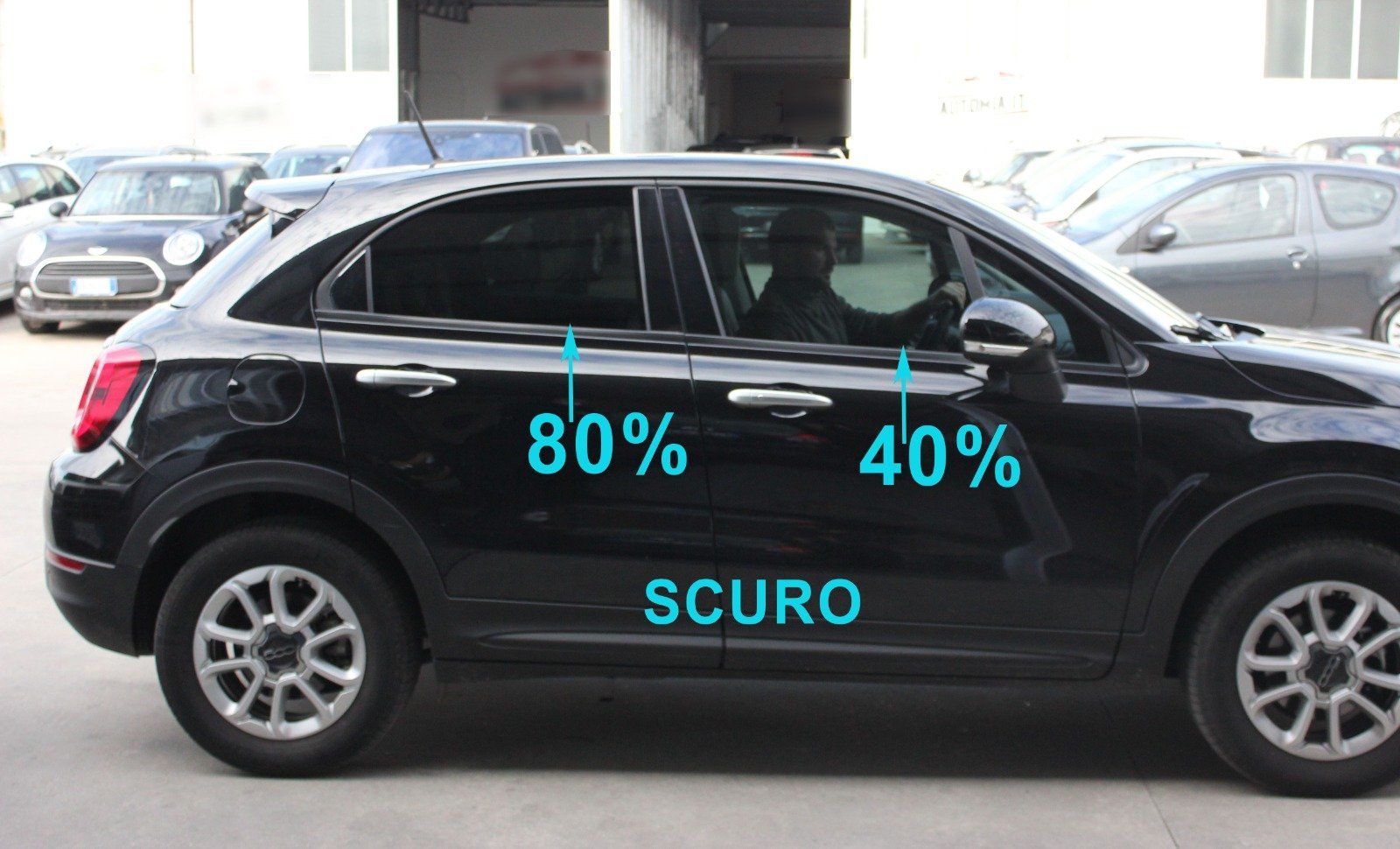 Fiat 500X Oscuramento vetri parte posteriore  con tonalità di scuro 80%