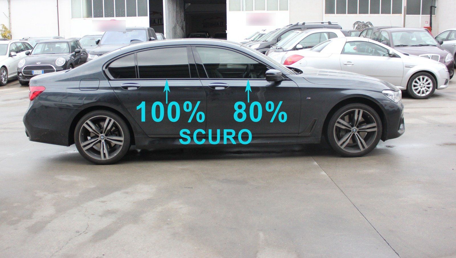 BMW Serie 5 oscuramento vetri parte posteriore 100% di scuro, vetri anteriori 80% di scuro