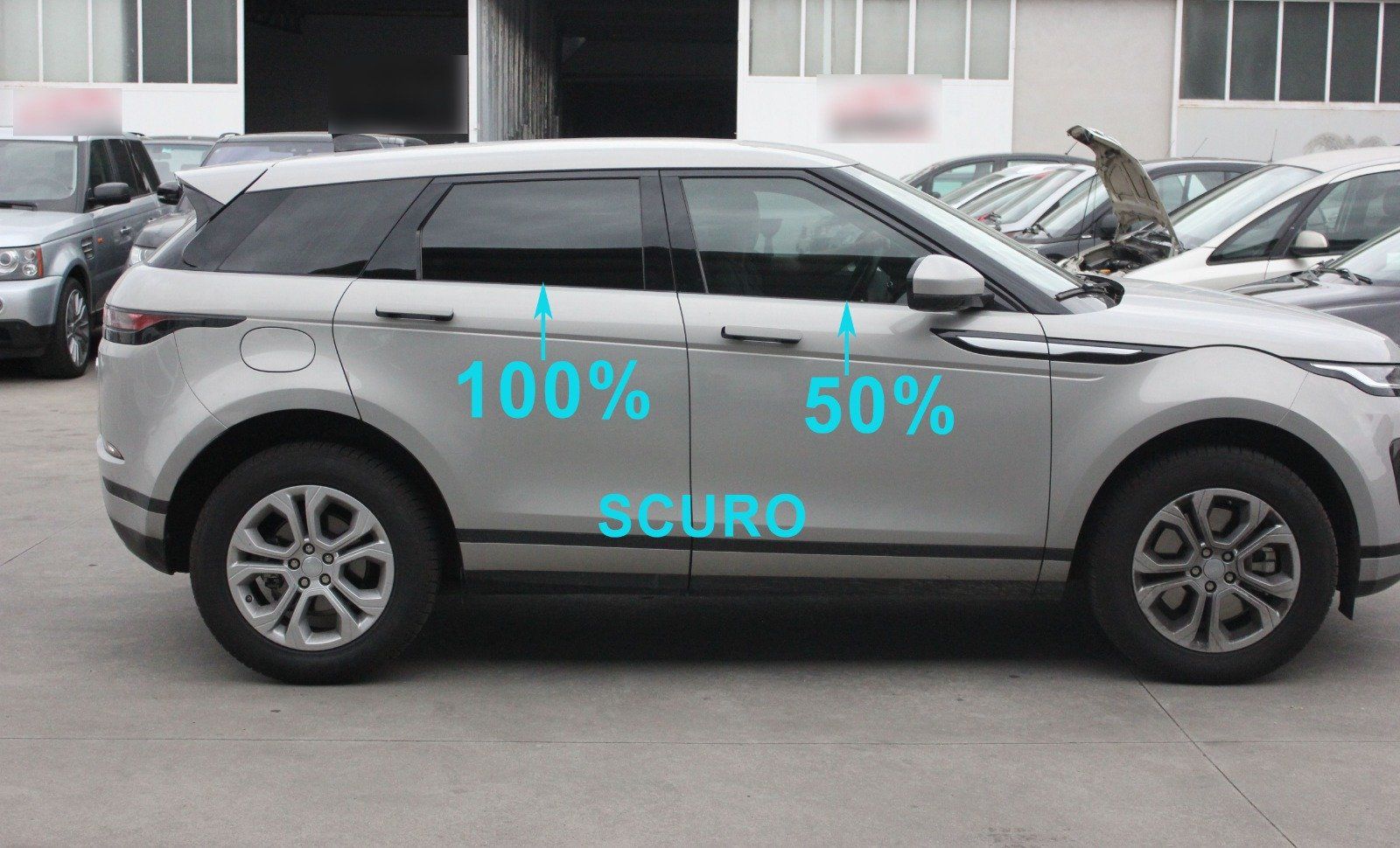 Nuovo Range Rover Evoque oscuramento vetri parte posteriore 100% di scuro, vetri anteriori 50 % di scuro