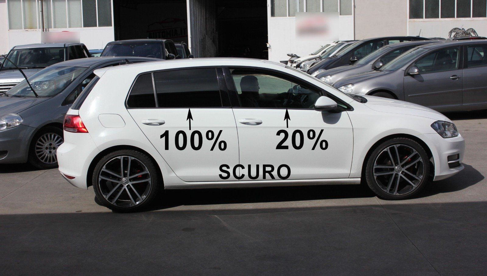 VW Golf 7 oscuramento vetri parte posteriore 100% di scuro, vetri anteriori 20% di scuro