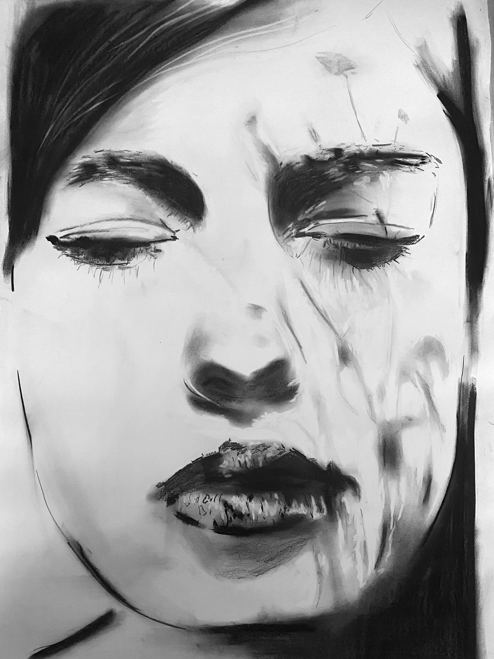 Portrait, Schmerz, frau Augen, Joa Gallery, Bleistift, Format 80x60cm