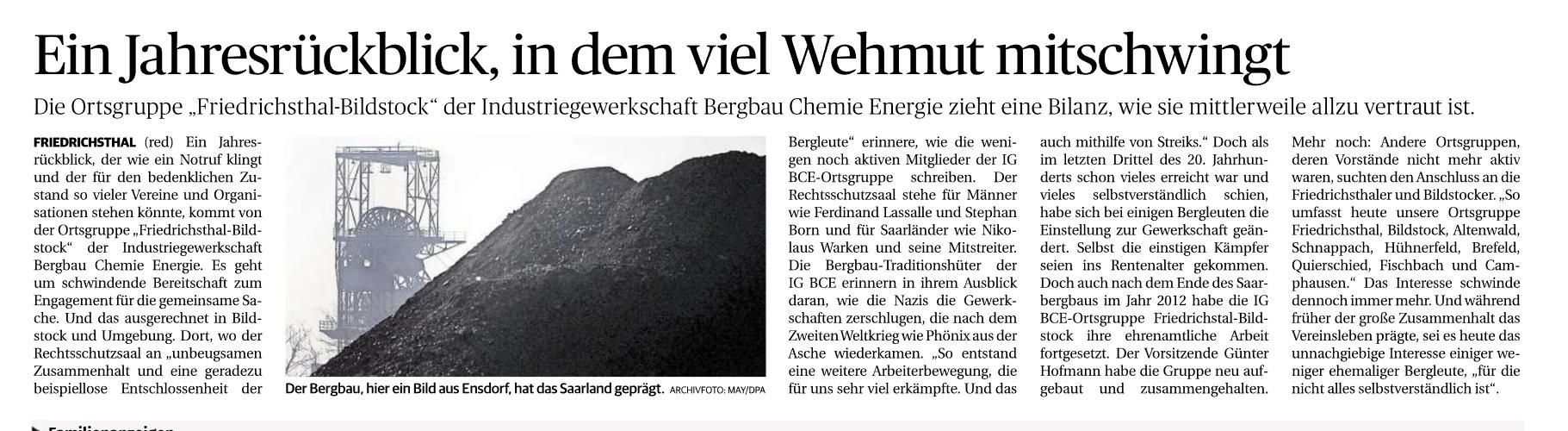 Bericht aus der Saarbrücker Zeitung vom 31.12.25. Meine Arbeit als Schriftführer.