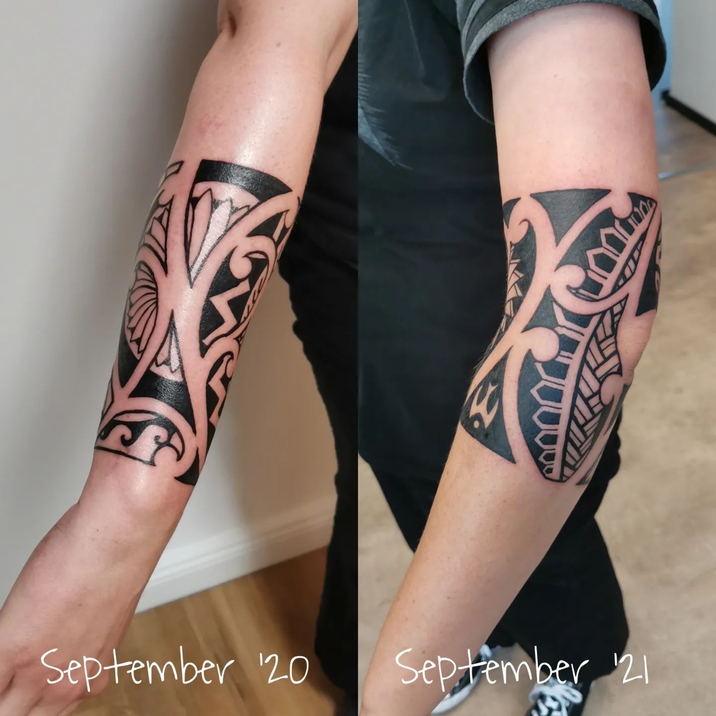 Healed arm tattoo polynesian maori