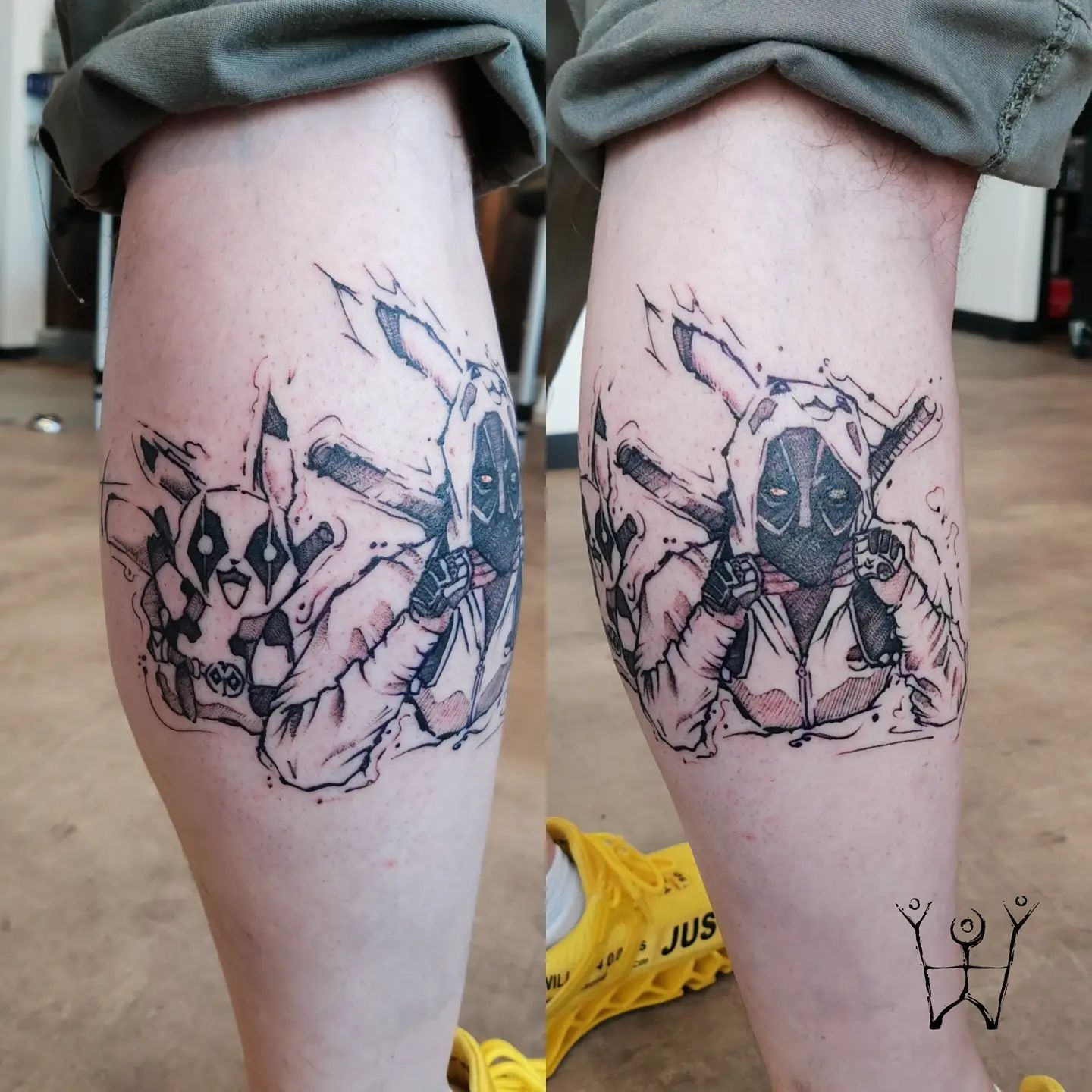 Tattoo von Deadpool als Pikachu und Pikachu als Deadpool