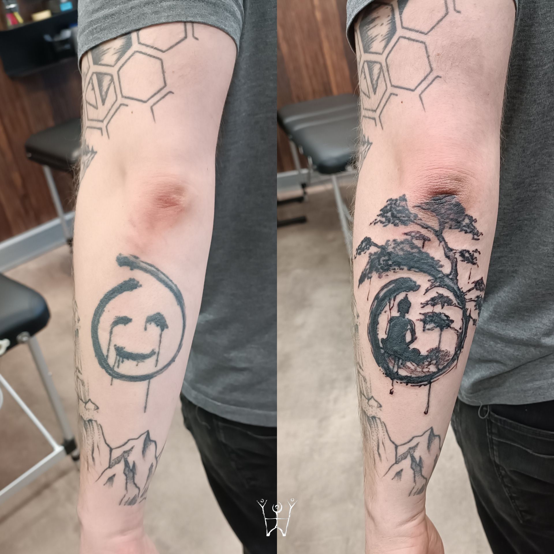 buddha tattoo, cover up von einem smiley