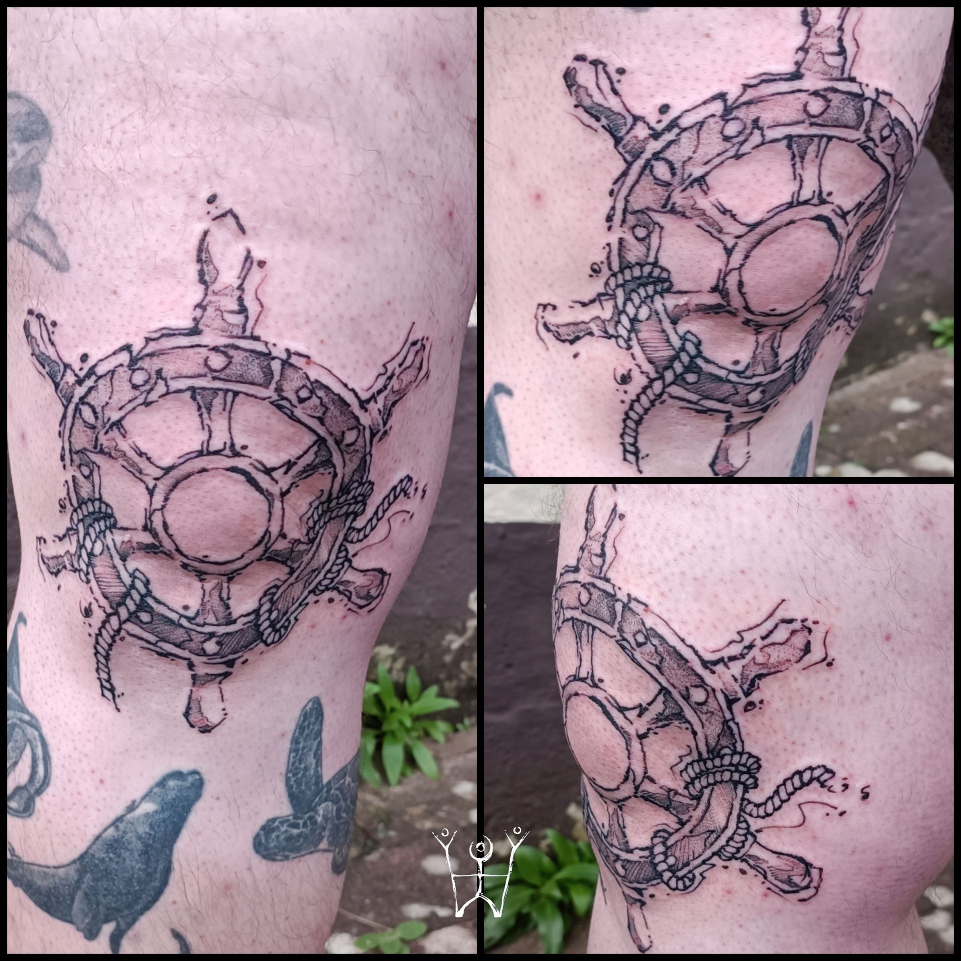 Sketchy Tattoo eines Steuerrads