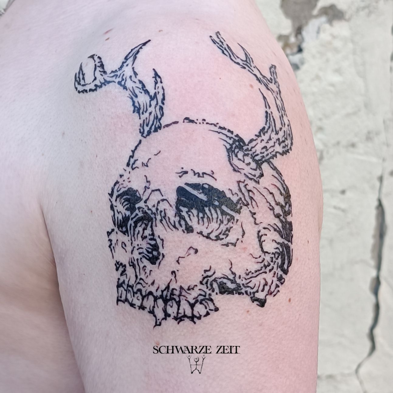 Woodcut Schädel Tattoo