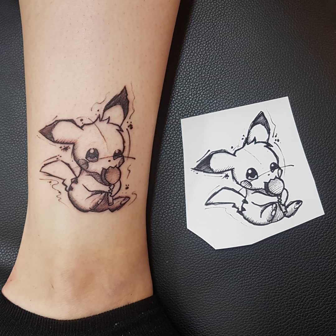 Pikachu Pokemon Tattoo,  Sketchy Tattoo, Sketchtattoo Sketch, Flensburg Schwarze Zeit Schwarzezeittattoo