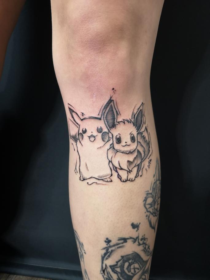 Pikachu Evoli Pokemon Sketchy Tattoo, Sketchtattoo Sketch, Flensburg Schwarze Zeit Schwarzezeittattoo