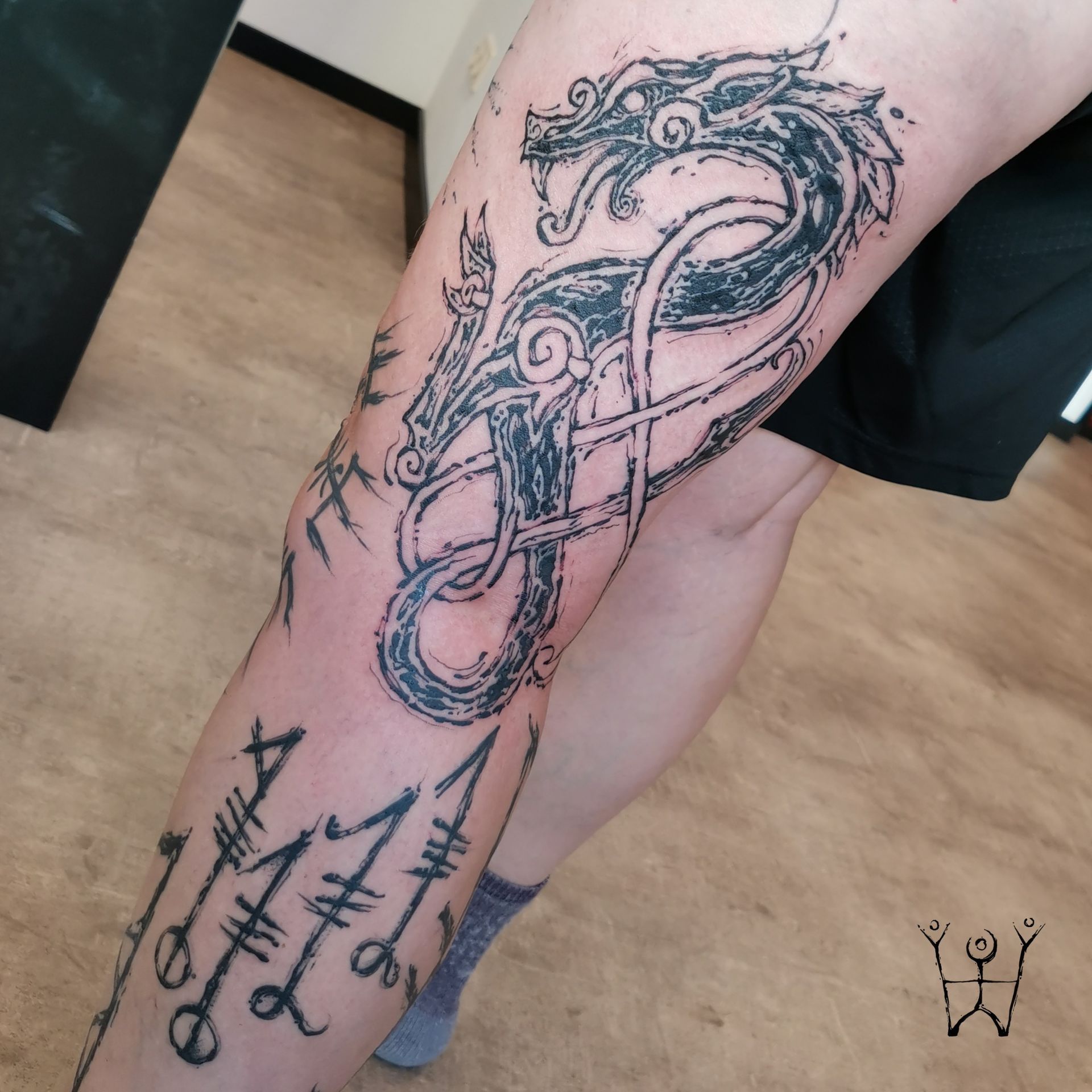 Viking Dragon Tattoo Blackwork Sketch
