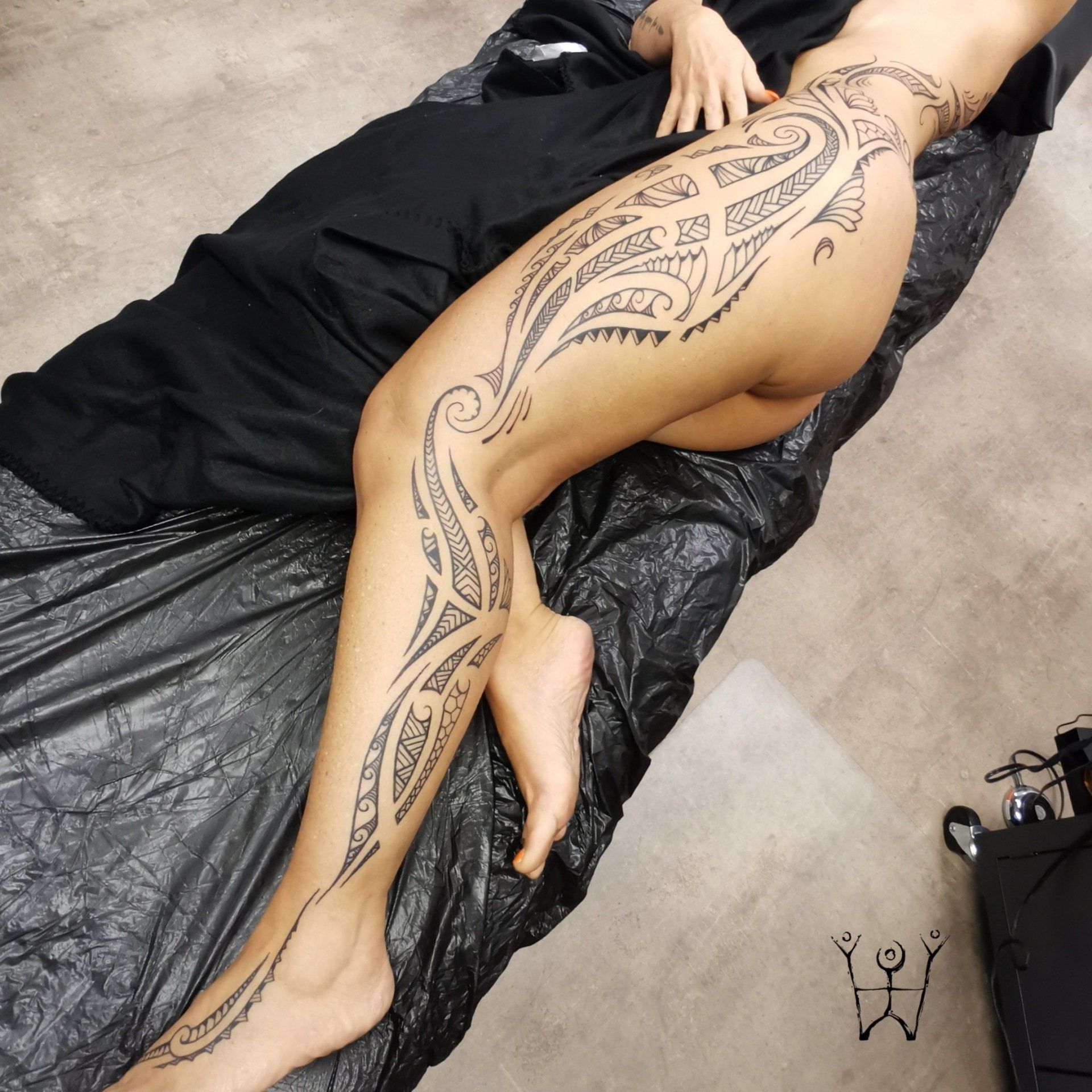 Leg Tattoo Polynesich Maori Bein