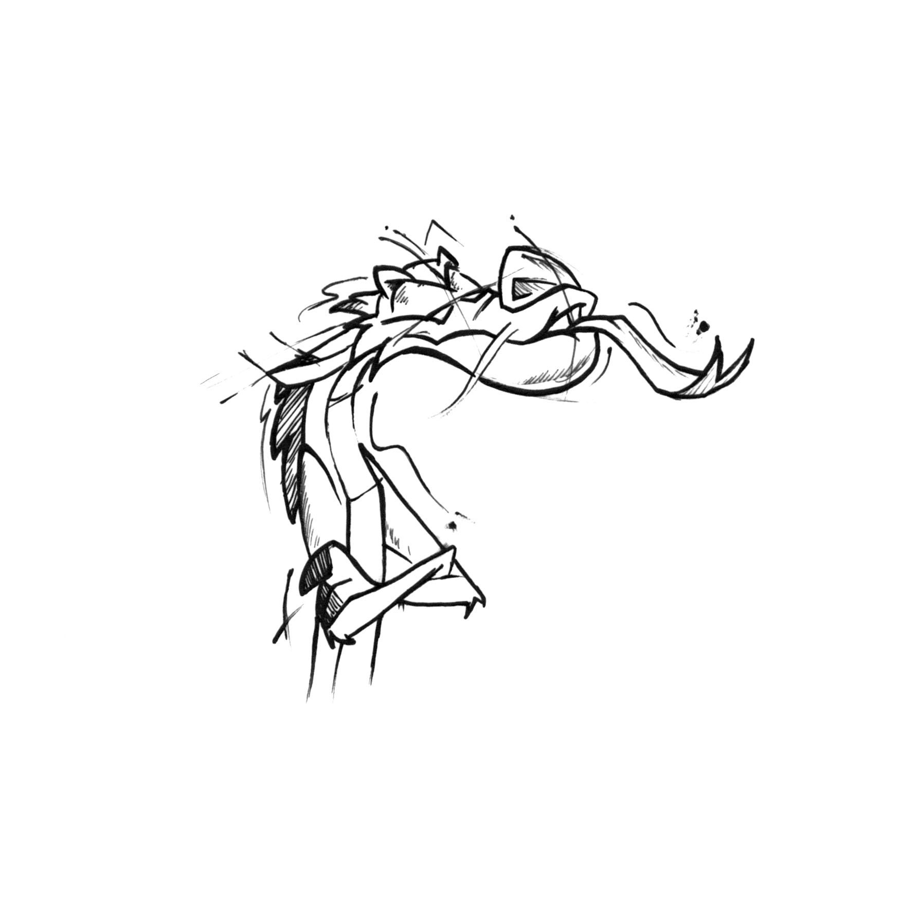 Mushu aus Mulan in sketchy mit überkreuzten Armen