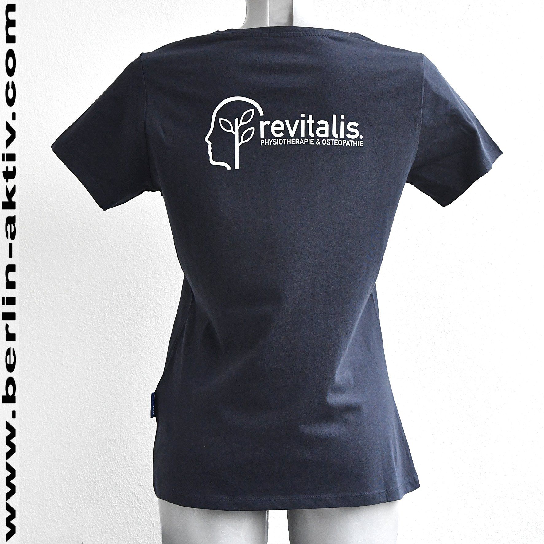 berlin-aktiv.com, Damen T-Shirt, navy blau, 100% Bio Baumwolle, Siebdruck,