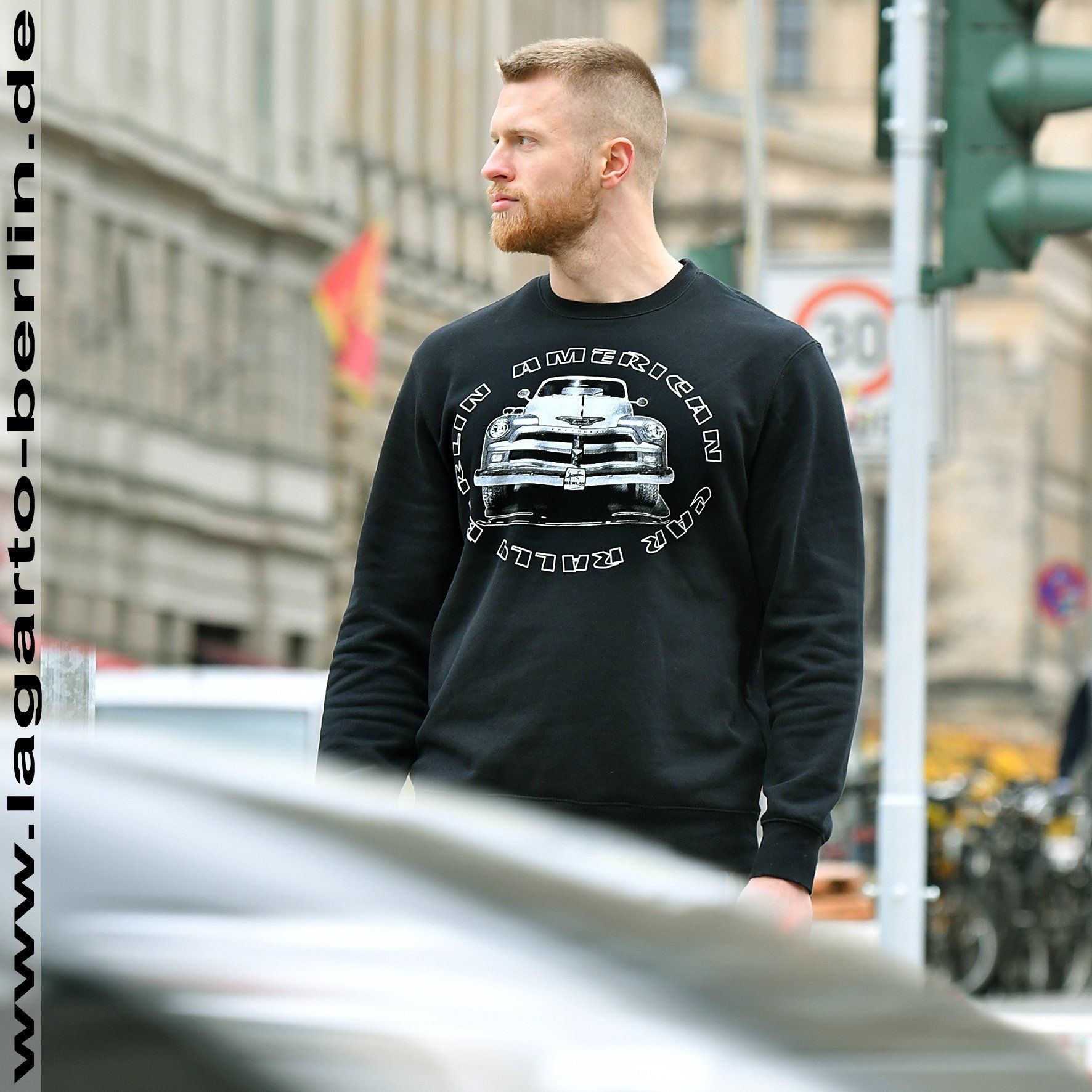 lagarto-berlin.de, Sweatshirt, schwarz, 80% Baumwolle 20% Polyester Siebdruck, American Car Rally