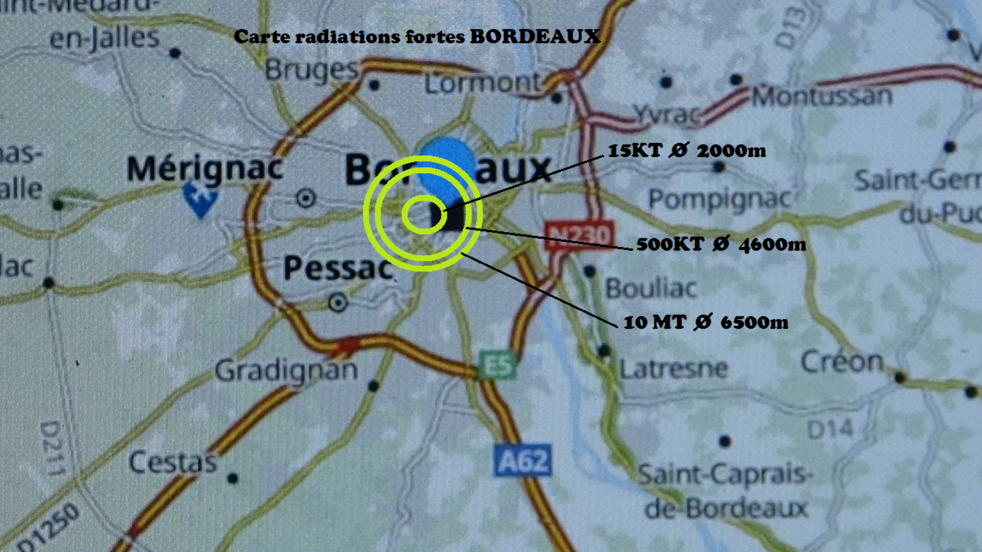 Carte des radiations mortelles Bordeaux