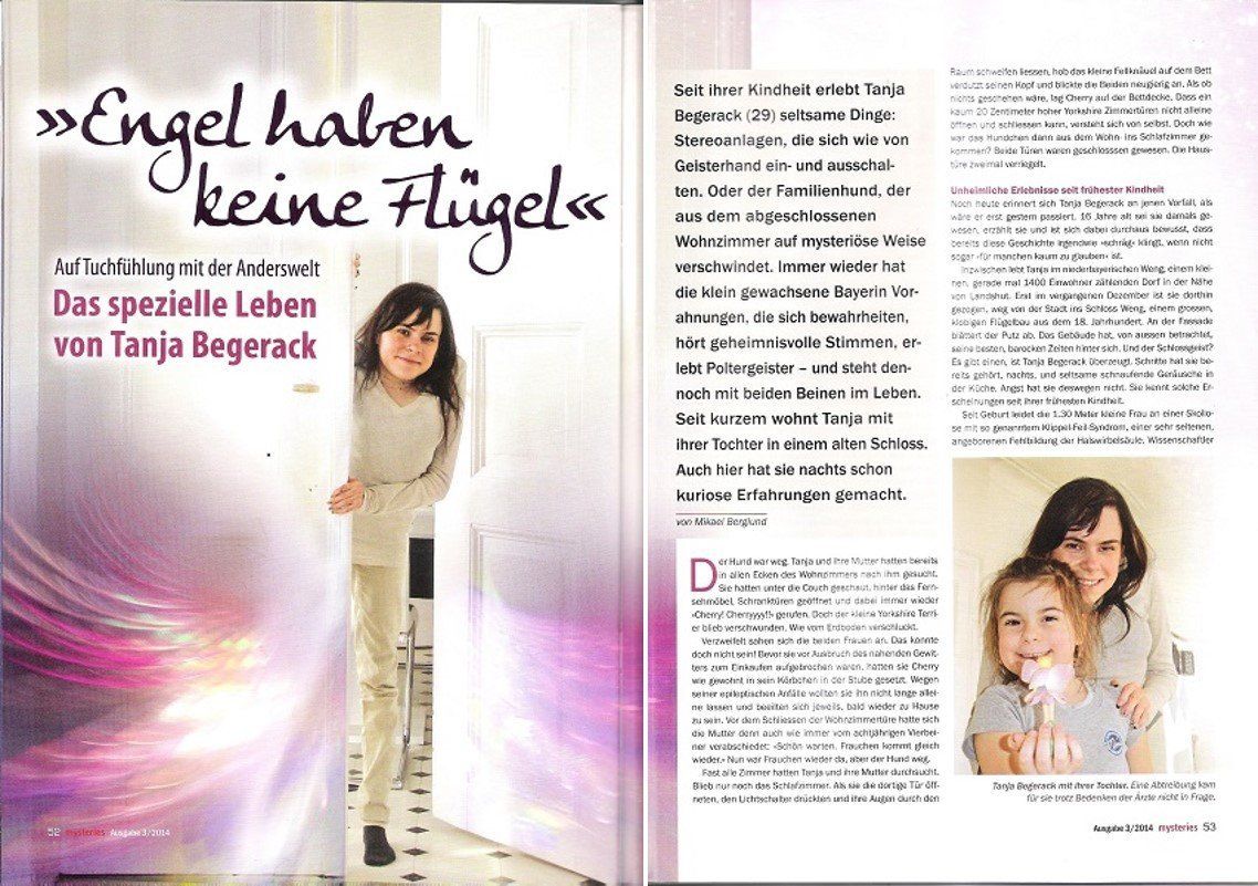 Presseausschnitt Mystery Magazine Presseausschnitt 'Angels Don't Have Wings' aus dem Mystery Magazine über Tanja Begeracks Buch.