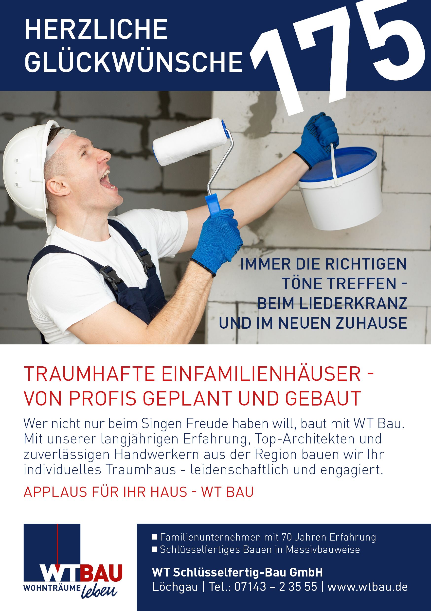 WT Bau - Jubiläumsanzeige 175 Jahre Liederkranz Löchgau