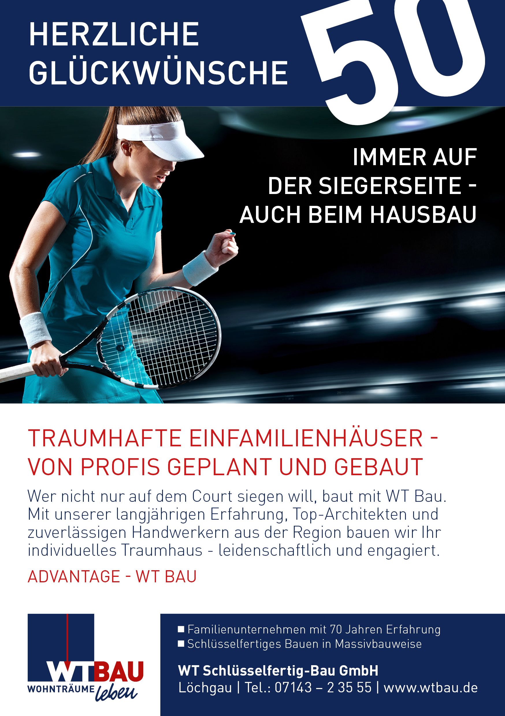 WT Bau - Jubiläumsanzeige 50 Jahre Tennisclub Löchgau